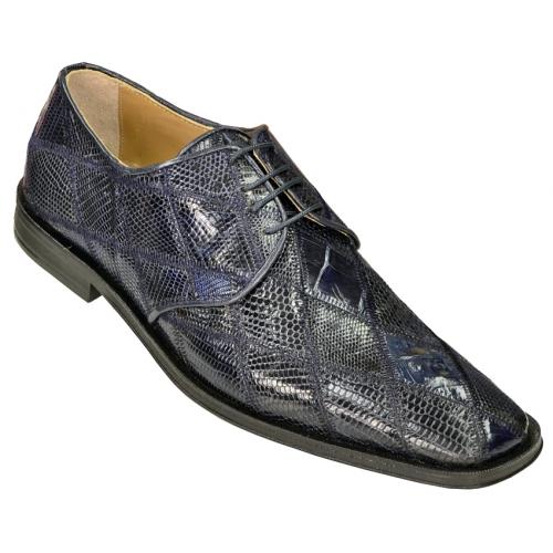 David Eden "Alba" Navy Genuine Crocodile / Lizard Patchwork Shoes